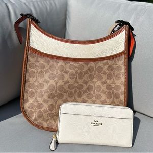 Coach Emery Crossbody Tan/Chalk Handbag WITH Coach Long Zip Around Chalk Wallet